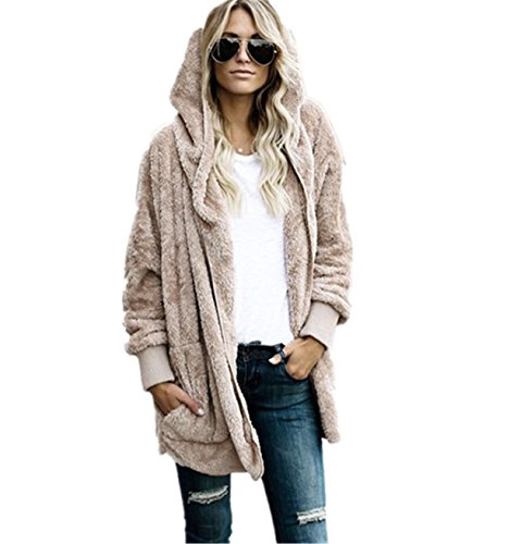 Mujer Chaqueta, Longra Abrigo Mujer Pelo Largo Sintético para el Otoño y el Invierno Chaqueta de Piel (S, Caqui)