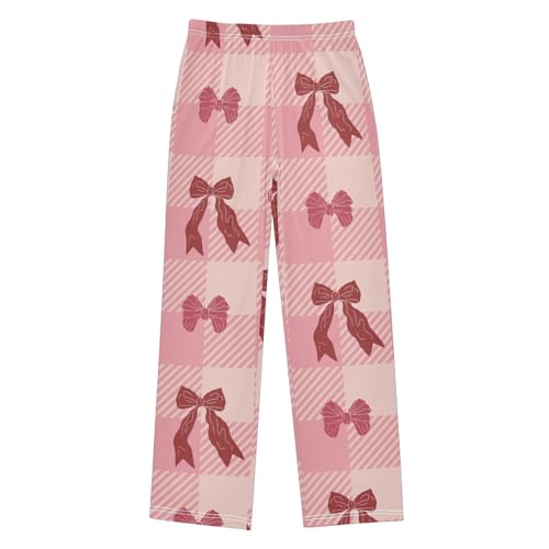 Bow on Plaid Boys Pants Boys Athletic Pants Long Pant for Boywith Pockets Wide-Leg Size 6-14Y