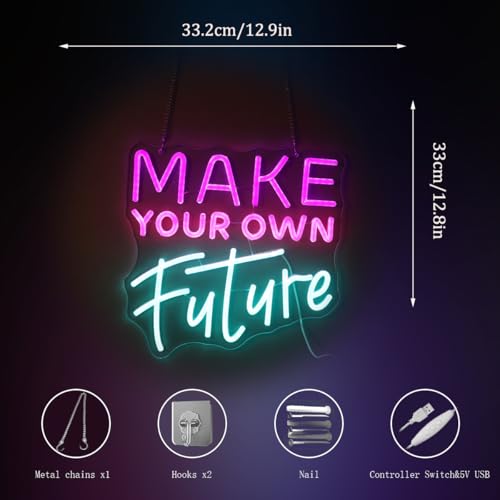 Image of inchMake Your Own Future inch Neon Sign, Feminine Motivational Neon Light for Women Girls Room, Inspiring LED Wall Art, Dimmable USB Decor with Hanging Kit, Empowering Gift for Her