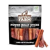 Natural Farm Power Bully Sticks Dog Chews (4”,16 Ounces), 2-in-1 Power Chews: Premium Beef Cheek Wrapped in Beef Pizzle, Double Chewing Time, Promotes Dental Health, Great for Small to Medium Dogs