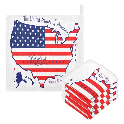 Nander 5Pack Baby Muslin Washcloths,American Flag Style Map Soft Face Cloths for Newborn, Absorbent Bath Wash Cloths, Wipes, Burp Rag,Toddlers Essentials Stuff, Baby Registry as Shower