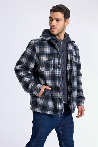 TanBridge Men's Cotton Plaid Shirts Jacket Full Zip Fleece Flannel Sherpa Lined Hoodies Heavyweight Hoodies Jacket for Men4