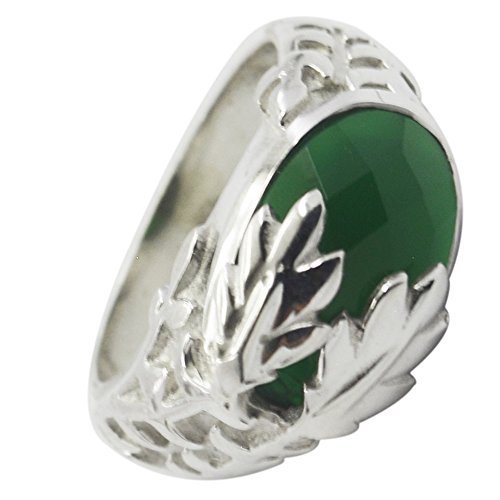Image of 55Carat Genuine Green Onyx Ring Antique Sterling Silver Bezel Setting Jewelry Size 4,5,6,7,8,9,10,11,12