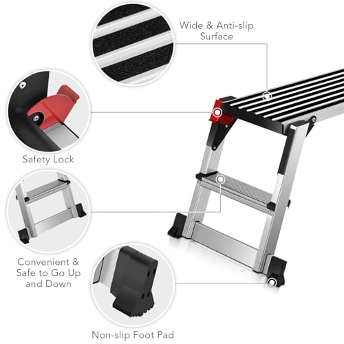 ERGOMASTER 40\'\' Step Stool Folding Step Ladder Portable Work Bench Aluminum Drywall Stool with Non Skid Rubber Platform Step with Max 330 lbs Capacity - Thumbnail 3