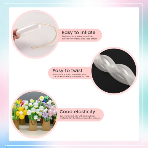 Image of Pearl White 260 Balloons - Long Balloons for Balloon Arch & Party Decor | Pearl White long balloons for balloon arch & string garland decorations, thick latex & easy to inflate, great for birthday