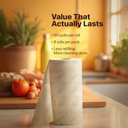 Image of IMECO 2 Ply Bamboo Kitchen Tissue Roll 120 Pulls | 60 Pulls x 2 Rolls | Pure Bamboo Pulp | Kitchen Towel Roll | Soft, Super Absorbent & Strong | Chemical-Free Paper Tissue