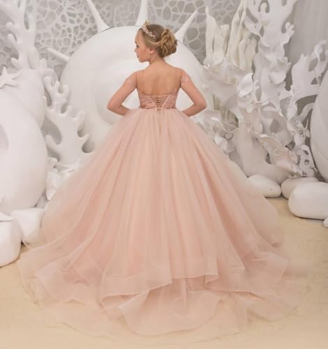 Tulle Flower Girl Dresses for Wedding Lace Appliques Princess Pageant Dresses Long Ruffles Kids Prom Ball Gowns4