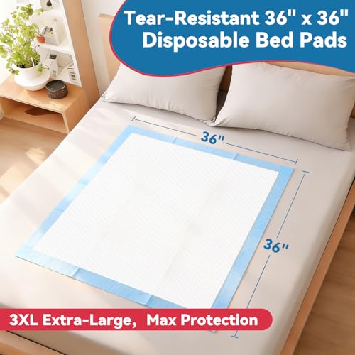 Image of BIGGMED Tear-Resistant Disposable Bed Pads 36 inch x 36 inch 25 Count Super Absorbent Underpads, Chux Thicker Extra Large Incontinence Bed Pads, Pee Pads for Adults, Kids, Elderly, Pets