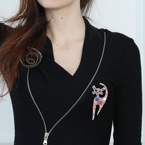Image of Mabor Vintage Cat Brooch Pin, Rhinestone Cat Brooch for Women Girls Trendy Colorful Crystal Animal Kitten Brooches Lapel Pins