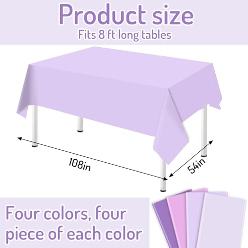 Whaline 16 Pcs Purple Plastic Tablecloth 4 Gradient Lavender Purple Colors Rectangle Table Cover Waterproof Table Cloth for Party Decoration Supplies, 54 x 108 Inch by Whaline - Image 2