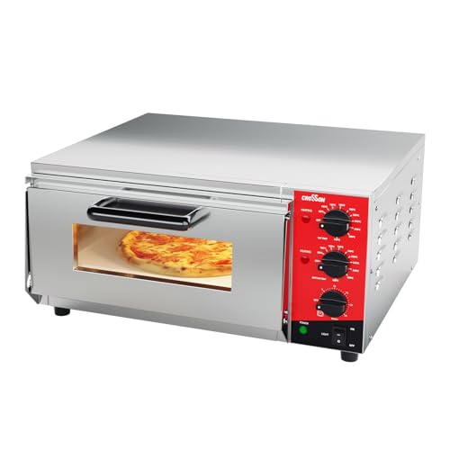 CROSSON elektrischer Profi-Pizzaofen mit 400x400 mm Backfläche aus Schamottstein für Pizza, Brot und Backwaren, unabhängige Ober- und Untertemperatur bis 350℃,30-Minuten-Timer, Innenbeleuchtung