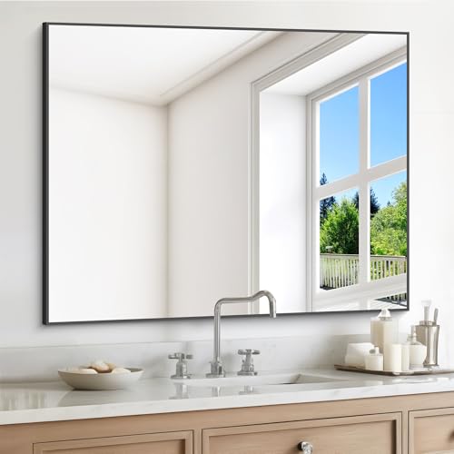 Image of DESBING Black Bathroom Mirror for Wall, 30x36 Inch Rectangle Mirrors with Metal Frame, Modern Vanity Wall Mirror Decor for Entryway Hangs, Bathroom Living Room Horizontal or Vertical