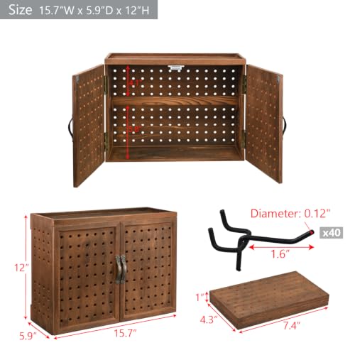 Image of Ikee Design 40Hooks Bur Holders Wood Jewelry Craft Pegboard Tool Organizer | JEWELRY TOOL STORAGE: Wooden pegboard cabinet includes doors, 40 hooks and bur holders for wall or tabletop use.