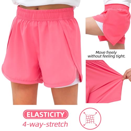 Image of MEILONGER Girls Swim Shorts 2 in 1 Bathing Suits Kids Quick Dry Boardshort Bottoms Swimming Swimwear with Compression Liner