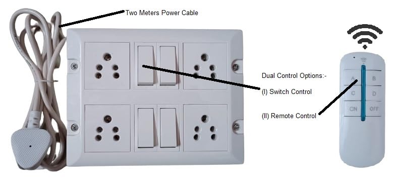 Image of Modular Gang Box With Four Socket And One Remote Control | Smart Remote-Controlled Switch Board For Home And Office | Remote Control White Extension Board