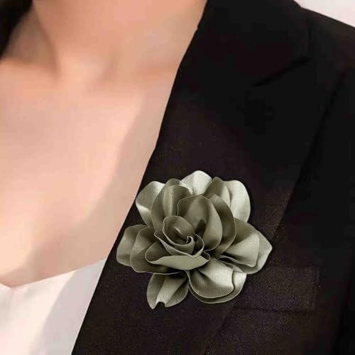 Image of 2Pcs 5in Dainty Satin Fabric Flower Brooch Extra Large Rose Camellia Flower Brooches Lapel Pins for Women Wedding Party Dance Banquet Clothes Jewelry Accessories