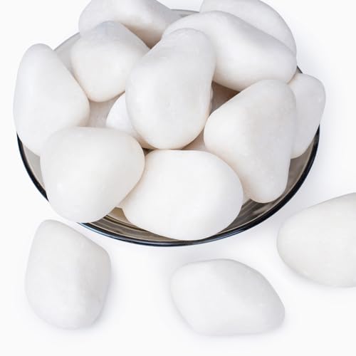 Image of Pulovin 40 lbs White Rocks for Landscaping, 2-3 Inch Large White Rocks for Plants, Decorative Polished Stones for Garden, Walkways, Yard, Plants Pots, Vases, Crafts
