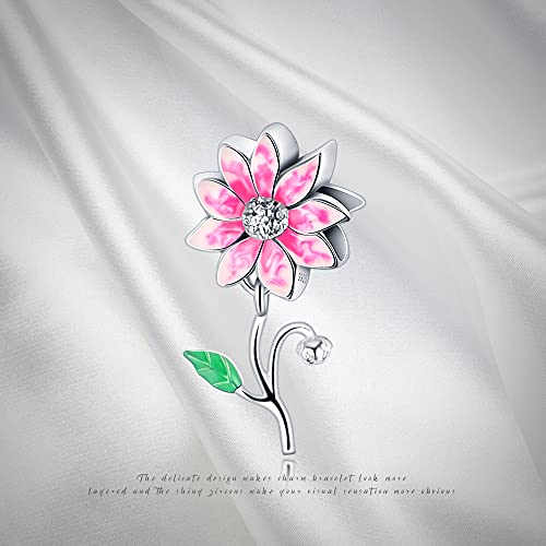 Pandach Beautiful Flowers Bead Charm Fits Pandora Charms Bracelets For Woman-925 Sterling Silver Dangle Pendant Bead With Dazzle Color Cz Stones,Girl Jewelry Beads Gifts For Women Bracelet&Necklace #TOP6