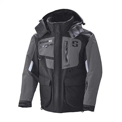 StrikerICE Men's Climate Jacket, Fishing Gear for Cold-Weather Conditions, Sureflote Technology, L, Black/Gray