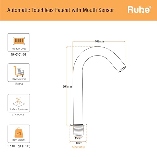 Image of Ruhe Touchless Sensor Faucet | Brass Automatic /Touchless /Sensor Based /Hands Free Bathroom Sink Tap /Faucet | Chrome Finish