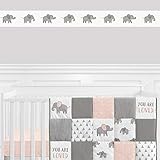 Sweet Jojo Designs Grey and White Wallpaper Wall Border for Blush Pink Watercolor Elephant Safari...