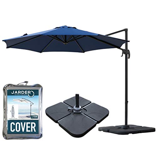 Jarder Milan Parasol Set - 3m Cantilever Garden Parasols with Base & Cover | 360° Rotation (Blue)