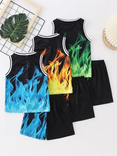 Image of Boys' Active Shorts Set 6 Pieces Athletic Jersey Tank Top and Basketball Shorts Set 4-12Y