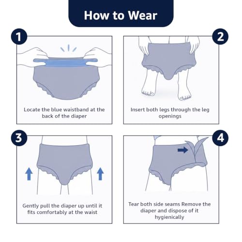 Image of Amazon Basics Economy Adult Diapers Pant Style for Men & Women | Medium Size | 30 Count (10 x Pack of 3) | Up to 8 Hours Absorbency | Wetness Indicator | Soft & Comfortable | Disposable | White
