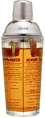 14 oz Recipe Glass Cocktail Shaker With Strainer Top - Includes 6 Cocktail