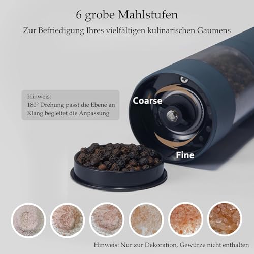TLYSXPRO Salz und Pfeffermühle Elektrisch 2er Set, USB Wiederaufladbar, Einstellbarer Grobheit Gewürzmühle… – Ansicht 4
