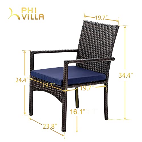 PHI VILLA Patio Wicker Chair Set of 2, Outdoor Modern PE Rattan
