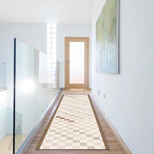 Alfombra larga para dormitorio y pasillos con diseño de cuadros 6