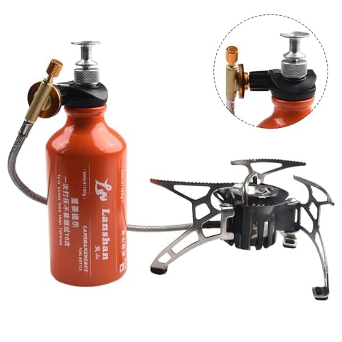 500 ml Mehrkraftstoff-Campingkocher für Diesel, Kerosin und Flüssiggas – kompakter faltbarer Outdoor-Herd mit 500 ml Brennstoffflasche, rutschfesten Beinen und versiegeltem Deckel für Rucksackreisen