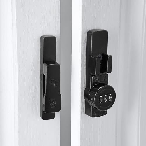 Image of INIRET 2 Packs Black 180 Degree Barn Door Lock,Mechanical Password Lock,Flip Latch with Combination,3 Digit Password Keyless,Protect Privacy,for Cabinets,Windows,Garden,Bathroom,and Sliding Door