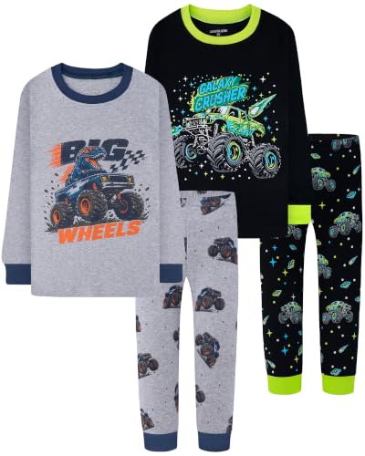 Image of DAUGHTER QUEEN Boys Pajamas 4 Pieces Long Set 100% Cotton Sleepwear Size 18 Months-12 Years