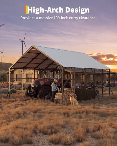 Image of Garvee 20x25x14 ft Metal Carport for RV, Vertical Roof Car Port for 2 Cars | 120 Steep-Pitch Roof for Snow Shedding / 173 inch High-Clearance RV & Tractor Shelter / Heavy-Duty Reinforced Frame