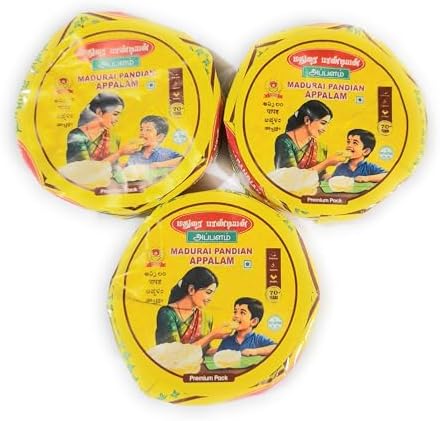Soljardin Madurai Pandian Appalam Plain flavor South Indian Papad Snack for Meals 3x100 GMS Pack