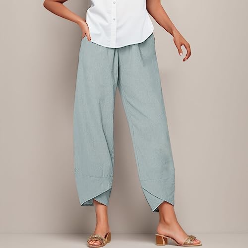 Linen Pants Women Jeans Cropped Lightweight Womens Capris for Summer High Waist Linen Casual Womens Trousers for Summer Dressy Linen Loose Vacation Plus Size Black Denim Classy for Church2