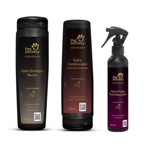 Kit Shampoo Neutro Condicionador Brilho e Desembaraço E Fluido Desembaraçador Filhotes Super Premium
