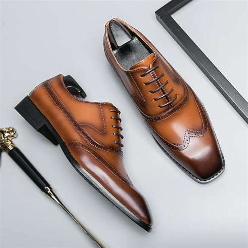 Mens Wingtip Pattern Dress Oxford Shoes Leather Formal Lace Up Business Square Toe Derby Dress Shoes for Men2