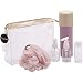 Hinwo 6pcs Travel Accessories Set Contains Clear Plastic Leak Proof Travel Bottles Tooth Mug Bath Puff and Transparent Cosmetic Bag Toiletries Container Multifunctional Portable Travel Kit