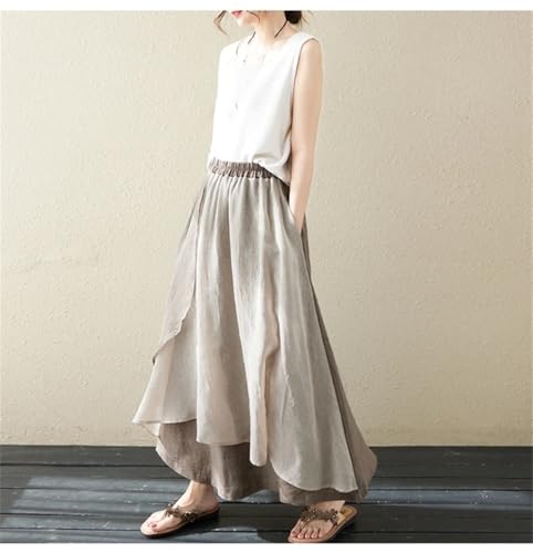 Women High Waisted Vintage Cotton Linen Skirt Loose Asymmetrical Long Skirts Women Casual Skirt3