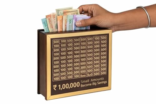 Image of Money Bank for Kids | Piggy Bank 1,00,000 Indian Rupees Savings Challenge | Piggy Bank with Easy Tracking of Savings |Wooden Coin Box Mini Bank Donation Smart Box