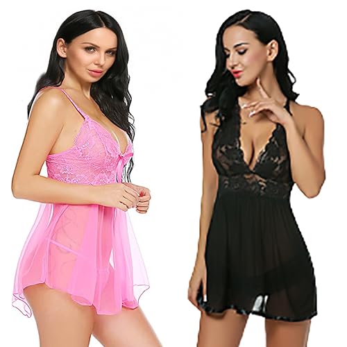 Image of Net Lace Women`s Babydoll Lingerie Dress for Honeymoon Night S-3XL