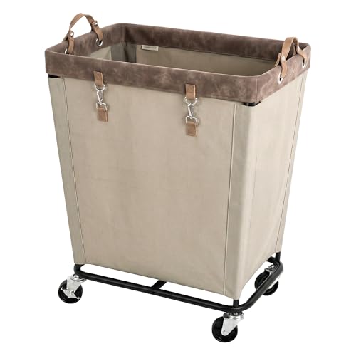 Image of StorageWorks Laundry Basket with Wheels for Clothes, 210L Tan Hamper Cart