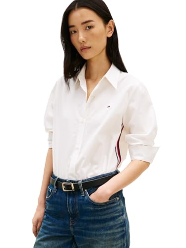 Tommy Hilfiger Women's Regular Long Sleeve Button Up Shirt with RWB Tape Design, Ecru...