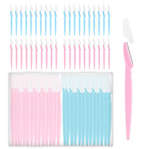 Eyebrow Razor for Women, BEoffer 40Pcs Eyebrow Shaper Eyebrow Trimming Razor Multipurpose Exfoliating Dermaplaning Tool Face Razor and Eyebrow Razors For Women Man With Precision Cover (Blue Pink) 