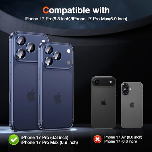 Image of LK 2 Pack for iPhone 17 Pro /17 Pro Max Camera Lens Protector [Top 9H+ Military Grade Shatterproof] One-Click Installation, Ultra-Tough HD, Individual Lens Protectors Scratch-resistant, Deep Blue