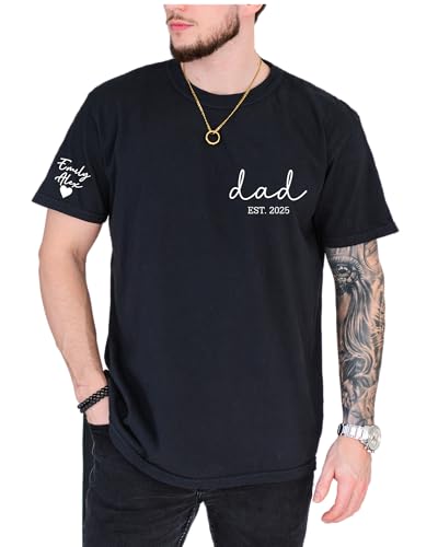 Custom Dad Shirts with Kid Name Personalized Dad Tshirt New Daddy Shirts for Men New Baby Girl Daddy Est 2025 T-Shirt Birthday from Daughter