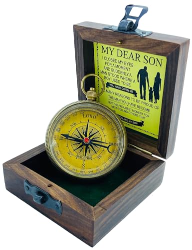 Brújula de latón MADSNIIB con cadena y caja de madera, regalo grabado para graduación "My Dear Son", brújula náutica artesanal, idea vintage para Navidad, Acción de Gracias y Año Nuevo miniatura 6